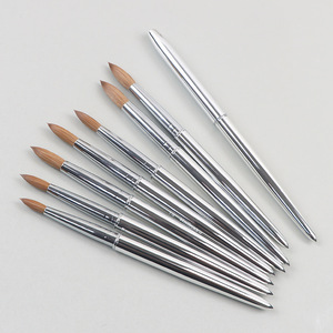 Pinceau à ongles en acrylique Kolinsky à tête ronde, manche en métal argenté, logo personnalisé, pinceau pour poudre acrylique, pinceau pour nail art, pour les fournitures de salon - Product Image 4