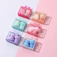 2 pcs/boîte Oeuf de maquillage à double usage sec et humide Gourde Coton Poudré Maquillage Cosmétique Éponge Ensemble pour Filles