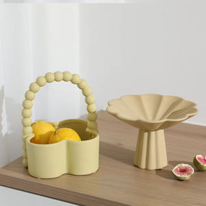 Plato de fruta de cerámica de nuevo diseño al por mayor frutos secos aperitivos plato para servir <span class=keywords><strong>cesta</strong></span> con <span class=keywords><strong>cesta</strong></span> de mano almacenamiento de alimentos platos de decoración - Product Image 4