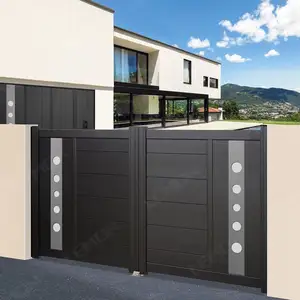 2024 modern design GATE AND FENCE FRONT GREY SMART AUTOMATIC MODERN YARD SWING DRIVEWAY ALUMINUM ELECTRIC GATES