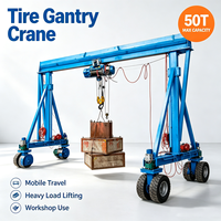 Grue portique à 4 roues à pneus en caoutchouc de haute qualité 25T/50 tonnes avec moteur, système d'engrenages à faible bruit, commande au sol et à distance, portée de 15 m