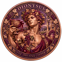 Pièces de monnaie rondes en cuivre pur 999 de 1 oz, série Mythologie Grecque Antique, Dionysos, pièce de collection en métal coloré à haute relief, artisanat