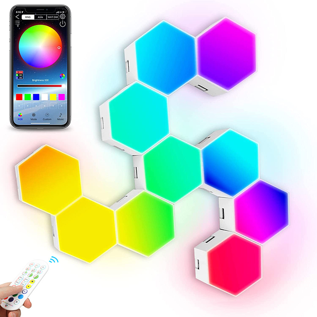 16 Million Colors DIY Geometry Splicing Hexagon Light RGBIC APP Remote Control Cool Music Sync LED Gaming Light Modular Wall