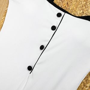 फ्रंट बटन महिलाओं को सबसे ज्यादा बिकने वाले नियमित आकार के सरल काले और सफेद रंग के बैकलेस सेक्सी एक-टुकड़ा स्विमसूट - Product Image 5