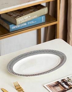 Black And White Geometric Pattern Oval Porcelain Plate Luxury <b>Bone</b> <b>China</b> Serving Platter For Home Dining Wedding Party - Product Image 5