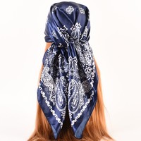 Hijab imprimé double face à motif Paisley, logo personnalisé, en satin de soie, bandanas de cowboy assortis, 35x35 pouces, foulard pour hommes et femmes