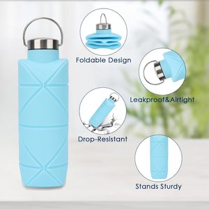 Bouteille pliable en <span class=keywords><strong>silicone</strong></span> de qualité alimentaire 700 ml, bouteille d'eau pliable en <span class=keywords><strong>silicone</strong></span> pour les voyages, le camping et les sports - Product Image 5