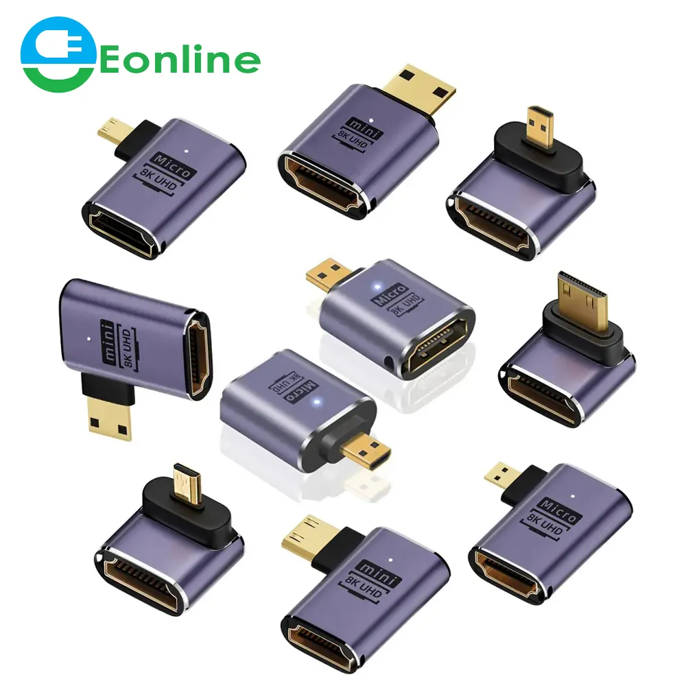 Eonline Chenyang 90 Graden Schuine Uhd Extensie Converter Adapter Mini /Micro Hd Mannelijke Naar Hd2.1 Vrouwelijke Ondersteuning 8K 60Hz Hdtv