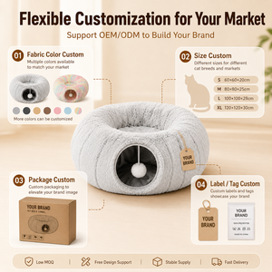 Cama Túnel para Gatos <span class=keywords><strong>2</strong></span> en 1, Plegable, de Felpa, con Juguete Interactivo, Lavable, para Interiores, Invierno - Product Image 2
