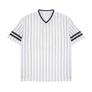 เสื้อเบสบอล เสื้อพิ้นสไตรป์ เสื้อคอวี เสื้อยืดเบสบอล เสื้อกีฬา เสื้อยืดเบสบอลโอเวอร์ไซส์ เสื้อเจอร์ซีย์ลายทาง - Product Image 1