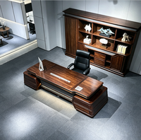 Escritorio Ejecutivo de Lujo para Oficina de Director, Escritorio de Madera y Cuero con Cajones de Almacenamiento, Archivador y Librero, Muebles de Oficina Modernos