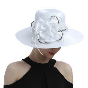 Topi gereja topi Derby pesta Fascinator kain Satin untuk pernikahan wanita
