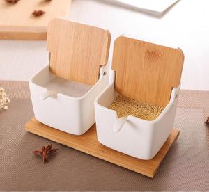 Cucina Spezia Vaso di Porcellana Zucchero Stoccaggio del Sale Pepe Vasi Coperchio del Contenitore Cucchiaio di <span class=keywords><strong>Ceramica</strong></span> Box Condimento Condimento Cremagliera - Product Image 6