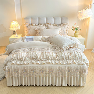 Prinzessinnen-Stil Gewaschene Baumwolle <span class=keywords><strong>Samia</strong></span> Bettrock Vierteiliges Set Blumenmuster Bettbezug Geschenk Großhandel Langlebig - Product Image 4