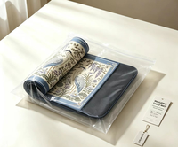 Tapis de jeu de mahjong carré en caoutchouc de qualité supérieure, imprimé héron bleu et glycine blanche, écologique et antidérapant, pour le divertissement familial