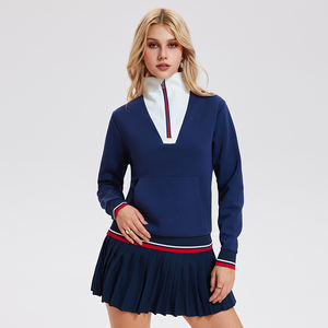 Sweatshirt Kasual Wanita Terbaru, Longgar, Cepat Kering, Kerah Tegak dengan Ritsleting, Set Badminton Outdoor untuk Musim Gugur - Product Image 3
