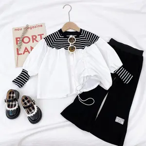 2021 Fashion Baby Girls Spring Autumn Stripe 2Pcs Kids Clothing Suit Long Sleeve Tops Flare Pants Outfit Children Clothes Set