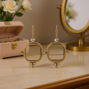 Pendientes Geométricos de Aleación Chapados en Oro E4617 con Bisel de Perlas de Imitación para Mujer, Joyería de Moda Vintage - Product Image 2