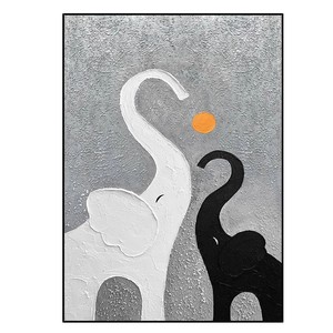 Auspicious Elephant Hand Painted Oil Painting Black White Texture Living Room Entryway Decorative <b>Wall</b> Art Metal <b>Frame</b> - Product Image 5