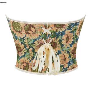 Tenues d'été Street Wear <span class=keywords><strong>Style</strong></span> Strapless Corset Lingerie Sun Flower Print Lace up Boned Corselet and Korset Women's Floral Top - Product Image 6