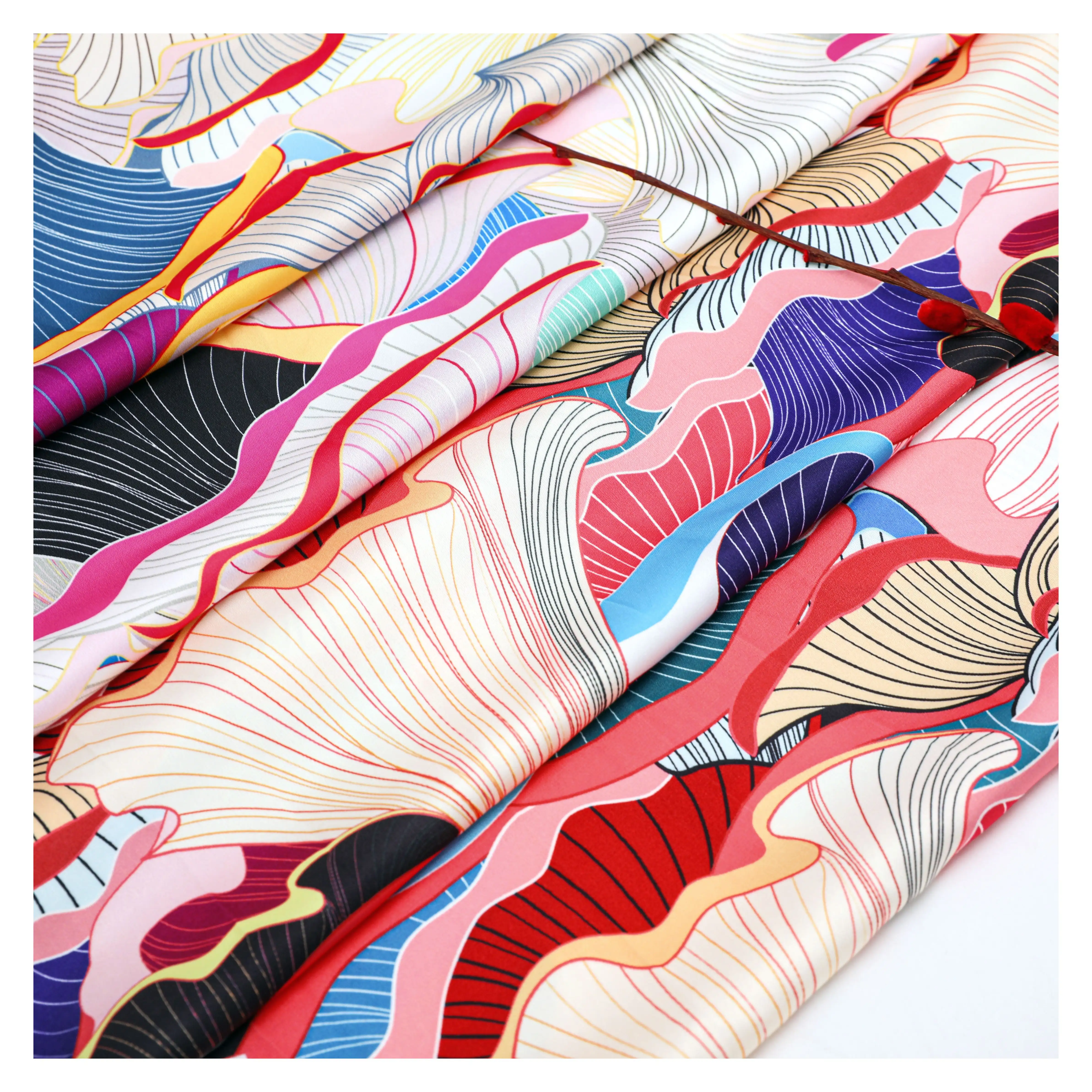 Moda malzeme elbise kumaşlar 50D spandex saten ipek krep polyester kumaş kadın giyim için dijital baskı