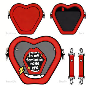 Sac Ita personnalisé en forme de cœur pour épingles, design 'Feminine Rage Era', sac bandoulière à fenêtre transparente pour les amoureuses de la mode féministe et audacieuse - Product Image 2