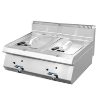 Freidora de dos tanques de gas comercial de 400mm de profundidad, freidora de pollo frito, máquina freidora de gas Doble