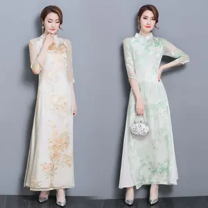 Vestido estilo longo retrô cheongsam, moda 2022
