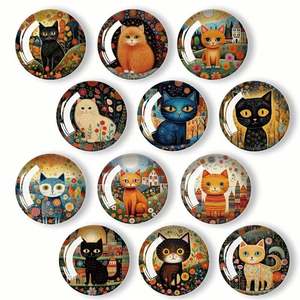 Parche Magnético Suave para Refrigerador con Diseño de Gato de Dibujos Animados Pintado a Mano y Gema de Tiempo de Cristal Floral - Product Image 1