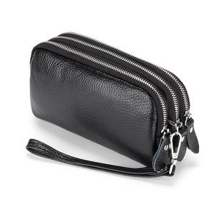 <b>Women</b> Clutch Phone Bag Genuine Cow Leather Three Zipper Long <b>Wallet</b> <b>Purse</b> Cowhide Ladies <b>Purses</b> - Product Image 6