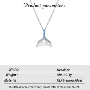 Collier avec pendentif queue de poisson en argent Sterling 925, perle naturelle, zircone cubique, chaîne de clavicule haut de gamme, bijoux pour femmes - Product Image 6