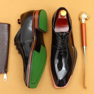 Chaussures Oxford décontractées pour hommes en cuir véritable, bout carré, style britannique, brillantes, formelles, pour mariage, respirantes, antidérapantes - Product Image 2