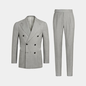 Abito Slim da uomo in doppio petto in lana grigio chiaro S130 - Product Image 6