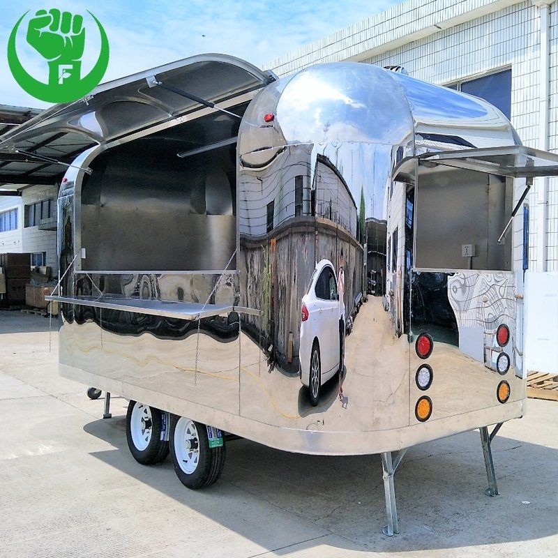 Truk Makanan Cepat Saji Baja Tahan Karat Trailer Makanan Airstream Modis dengan Gerobak Makanan CE