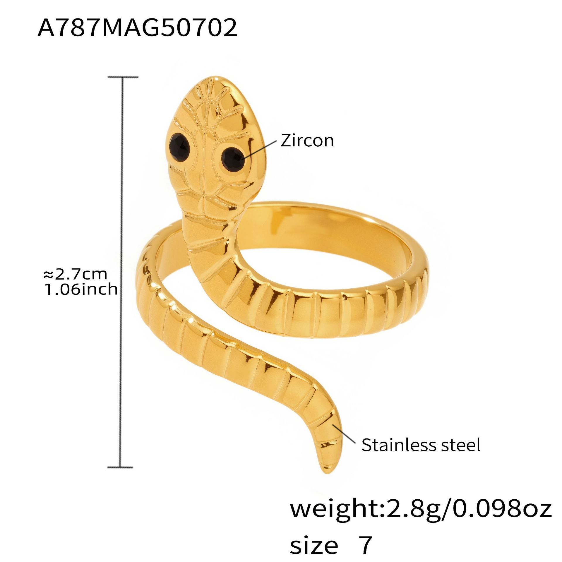 A787-gold single layer snake ring