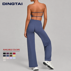 Ensemble 2 pièces pour femme : Soutien-gorge de sport bandeau sans bretelles à découpes et pantalon large, avec coussinets amovibles, anti-humidité, effet push-up, idéal pour la randonnée - Product Image 4