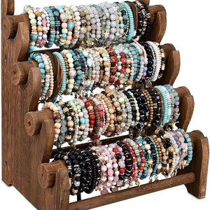 Solid Wood Bracelet Display Rack 4 Layers <b>Desktop</b> Jewelry Organizer Vintage Style Storage <b>Stand</b> - Product Image 3