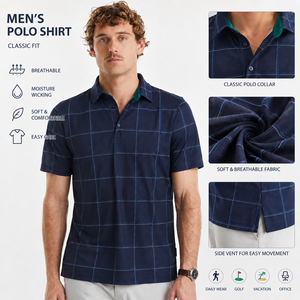 Camisa Polo a Cuadros de Corte Clásico para Hombre, Personalizada, Manga Corta, Transpirable, Absorbe la Humedad, Ropa Casual para Uso Diario, Golf, Vacaciones, Oficina - Product Image 1