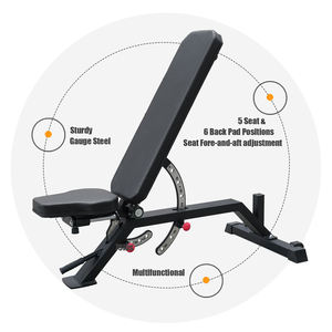 Banc de musculation pliable réglable de qualité commerciale VIGFIT, tube en acier 75x50x3mm, inclinable et déclinable, avec support pour les jambes - Product Image 3