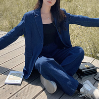 2025 à la mode femmes décontracté solide col cranté Blazer ensemble-détail à rabat, couture avant pantalon pour bureau et intelligent décontracté