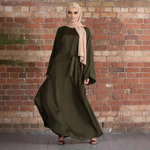 ODM/OEM نمط جديد التجارة الخارجية الشرق الأوسط فضفاضة زائد الحجم أنيقة للركاب بلون واحد البوليستر فستان طويل مسلم - Product Image 4