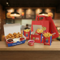 Boîte à hamburger en papier avec compartiment pour frites, emballage pour repas, boîtes jetables de qualité alimentaire, fabrication OEM, restauration