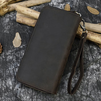 Dompet Pria Gaya Panjang Kulit Asli Kualitas Tinggi Desain Kustom Pabrik Merek Kustom untuk Bisnis
