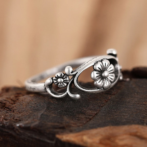 T0278 Flower Pattern Alloy <b>Ring</b> Antique <b>Silver</b> Plated Unisex Fashion <b>Ring</b> Gift For Women <b>Men</b> - Product Image 5