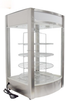 Vitrine chauffante électrique commerciale à 4 niveaux en acier inoxydable pour pizzas, avec étagère rotative à 360°, injection de vapeur et températures multiples