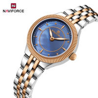 Montre à quartz NAVIFORCE personnalisée pour femme, bracelet en acier inoxydable massif plaqué or, montre-bracelet lumineuse pour cadeau, Reloj