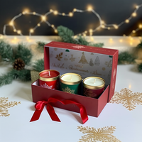 Boîte d'emballage en verre personnalisée de luxe avec logo, coffret cadeau de bougies de Noël, ensemble de 3 pièces