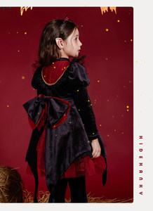 Hidehanky Costume da vampiro/strega per bambine, vestito da principessa per giochi di ruolo, con ali da pipistrello e gonna a cinque strati in poliestere/cotone - Product Image 4