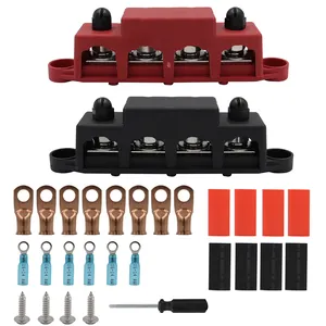 4 Studs M10 Power Distribution Block 3/8" Bus Bar Junction Block Red Black SET for Car RV Truck Marine Boat