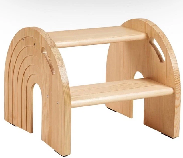 Modern Two-Step Rainbow Wooden Step Stool for Kids Foldable and Storage Design for Bedroom Bathroom Sink Potty Training
